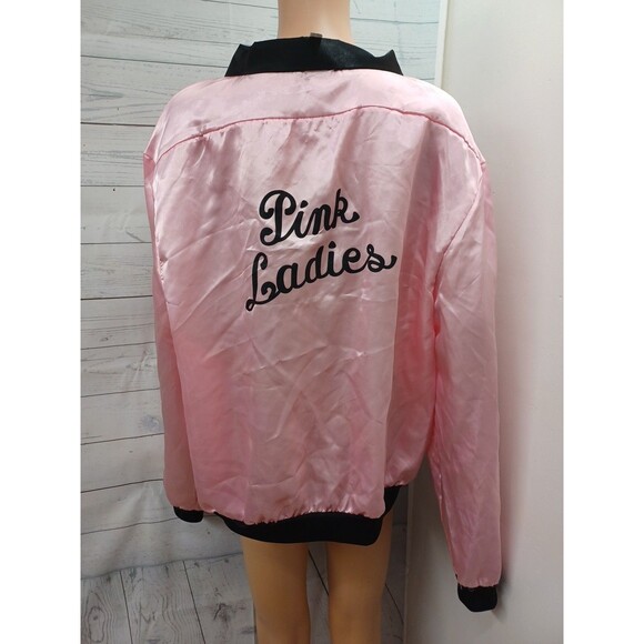 Grease Pink Ladies Full Zip Lightweight Jacket Costume Adult XXL Satin - Picture 4 of 8